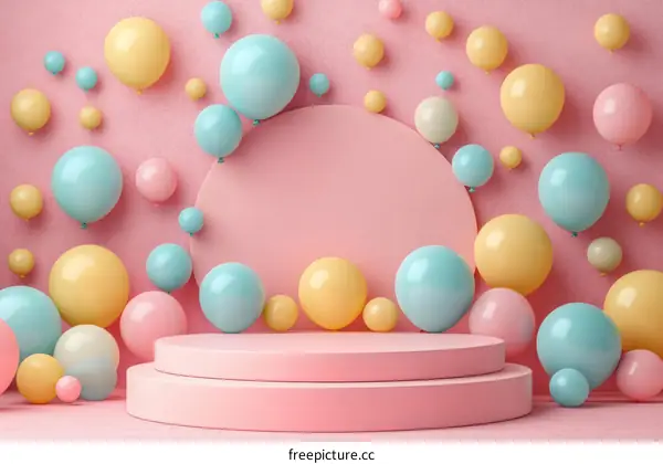 Pastel Pink Balloon Display with a Minimalist Stage