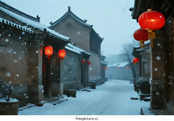 Ancient Chinese Traditional Architecture Covered with Snow