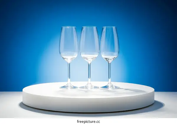 Empty Wine Glasses on a White Rotating Display