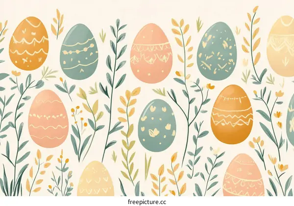 Easter Eggs Pattern with Flowers and Branches