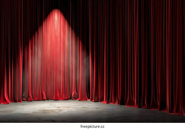 Red Velvet Stage Curtains Illuminated by Spotlight