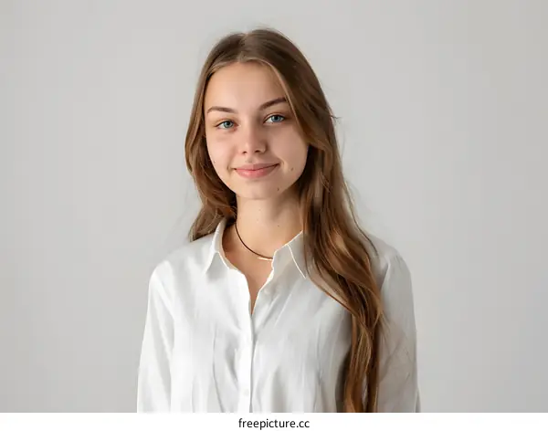 Portrait of a Young Woman with Long Blonde Hair Smiling