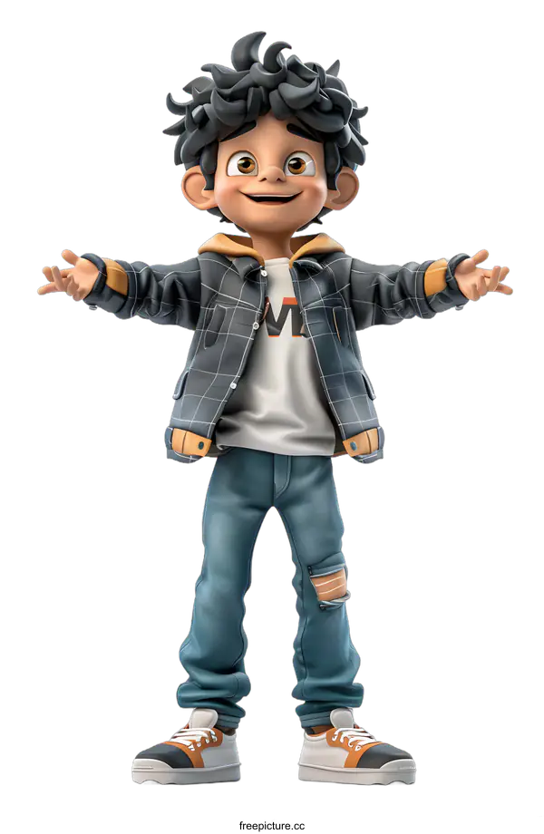 [Transparent Background PNG]Cartoon Boy with Open Arms