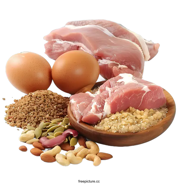 [Transparent Background PNG]Food Group With Meat Eggs Nuts and Quinoa