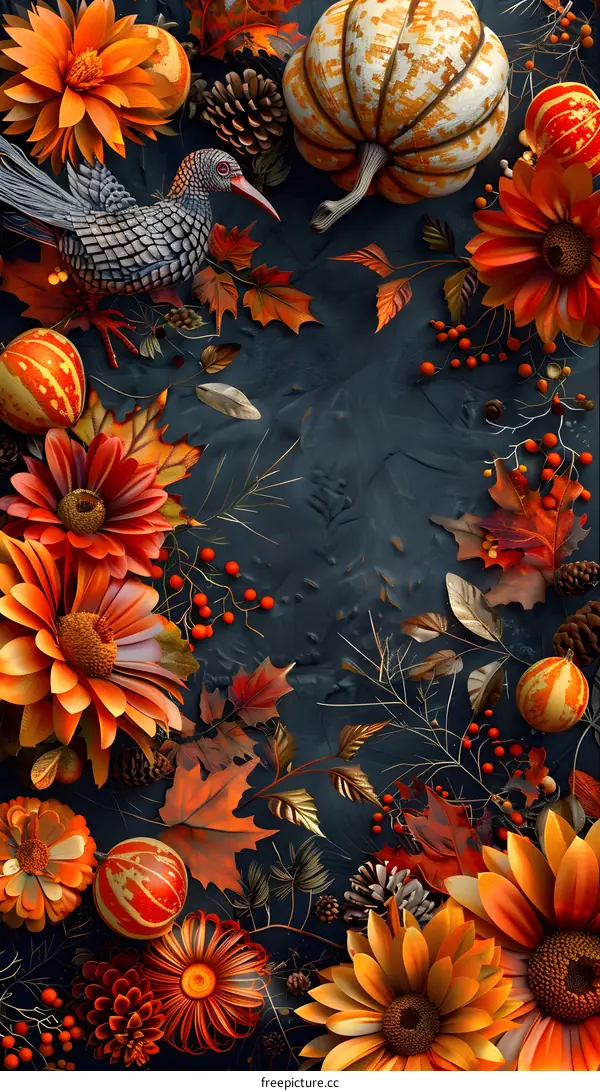 Flowers and Pumpkins in Autumn