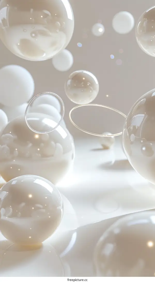 3D rendering of a group of translucent spheres floating in a white space
