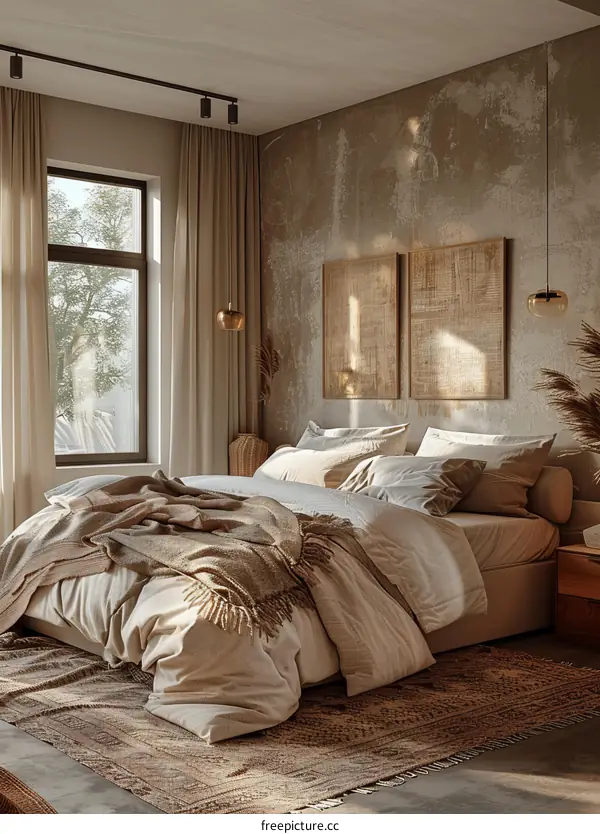 Beige Bedroom Interior Design with Natural Textures