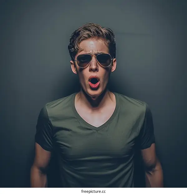 Young man with sunglasses looking surprised