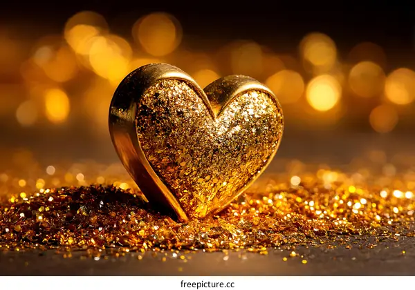 Golden Heart on Glitter Background