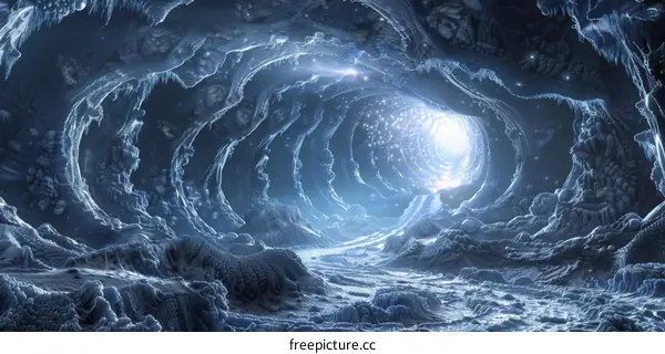 Enigmatic Ice Cave Aglow with Ethereal Blue
