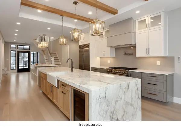Modern Farmhouse Kitchen with Large Island