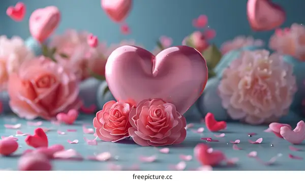 Pink heart with roses