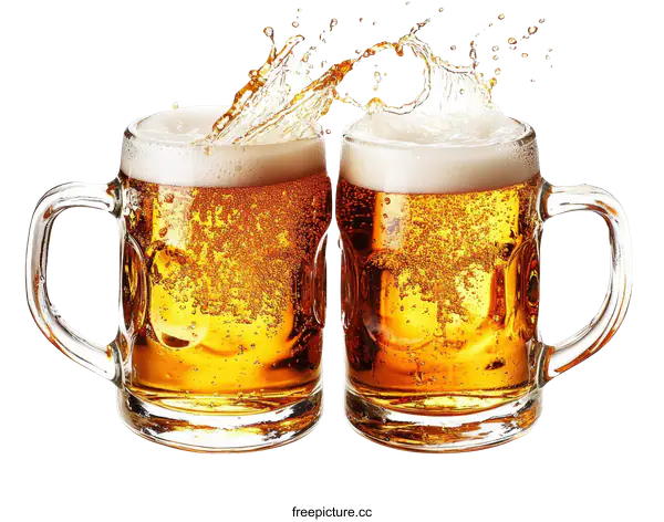 [Transparent Background PNG]Two Beer Mug with Splash