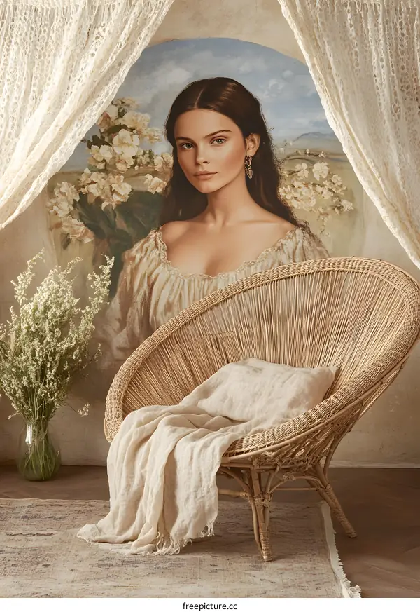 Bohemian Chic Interior Design with Wicker Chair and Painting