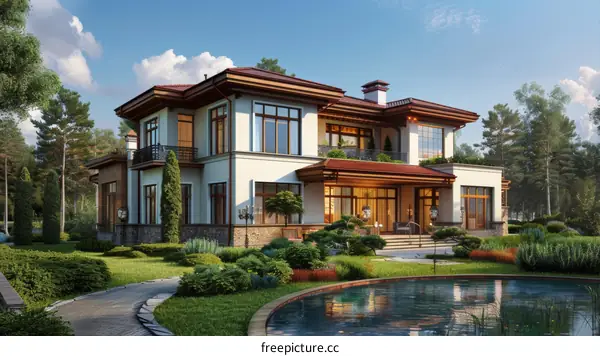 Luxury Mansion Exterior Design Illustration