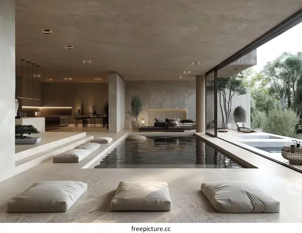 Modern Minimalist Home with Open Floor Plan and Indoor Pool