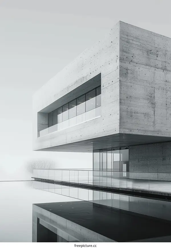 A Minimalist Concrete Building With Large Glass Windows