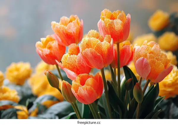 Beautiful Orange and Peach Tulips in Springtime