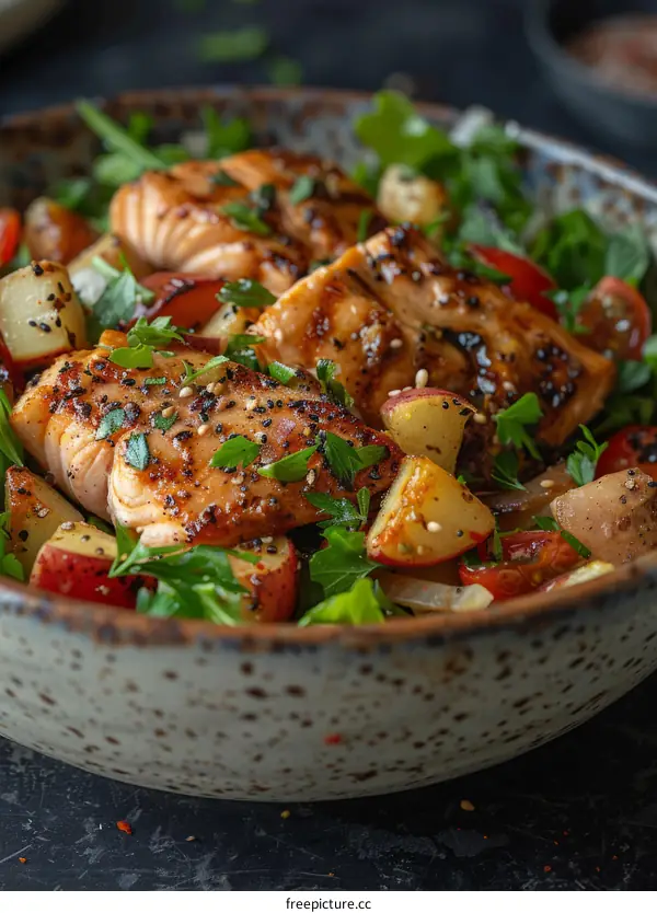 Salmon and potato salad with parsley