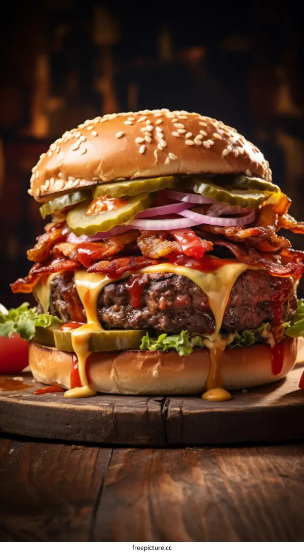 Mouthwatering Cheeseburger With Bacon and Pickles