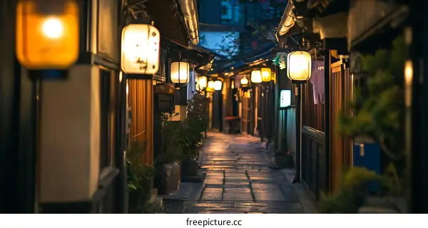 Night View of a Narrow Alleyway in Japan