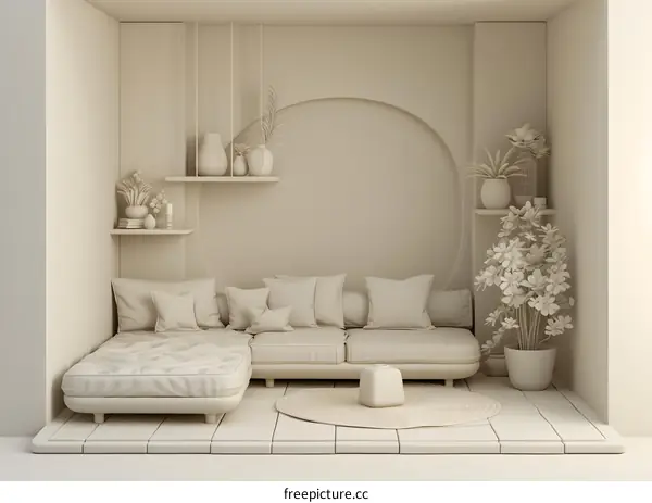 Minimalist living room interior with sofa