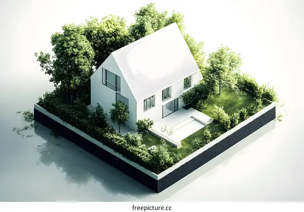 Modern House with a Green Roof and a Garden