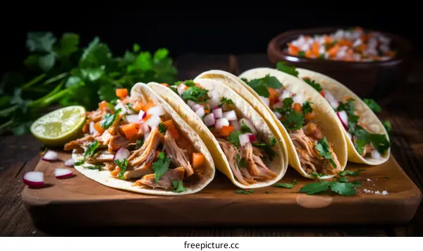 A plate of delicious Mexican tacos with pork, salsa, and cilantro