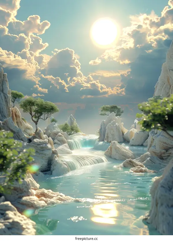 Waterfall in a Rocky Gorge