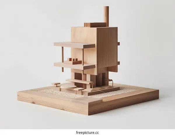 Wooden Model of a Modern House with a Patio