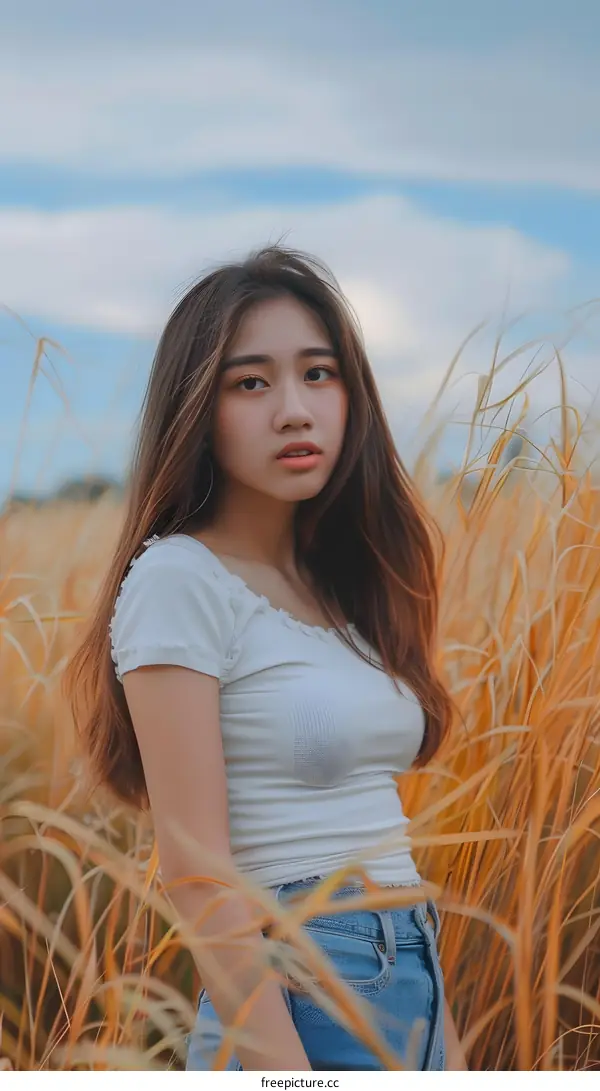 Asian Woman in a Field of Tall Grass