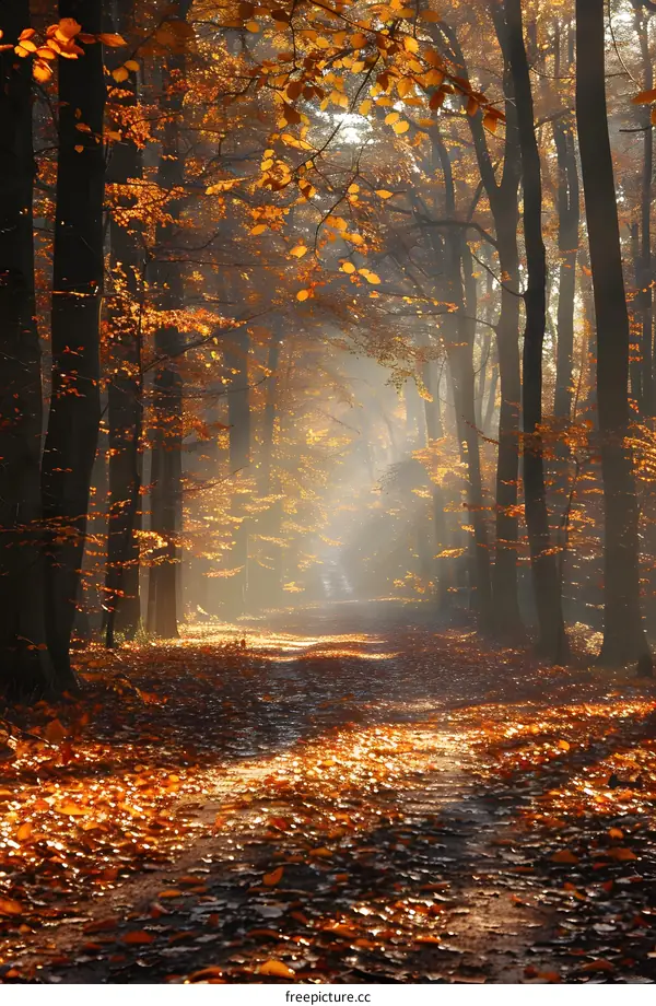 Sunlit Autumn Forest Path
