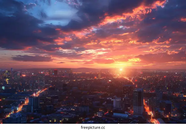 Cityscape Under a Vibrant Sunset Sky