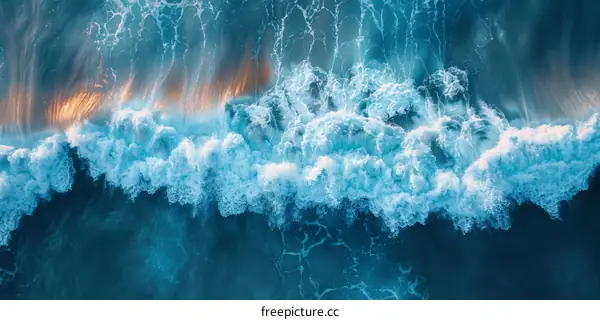 Blue Ocean Wave From Aerial View