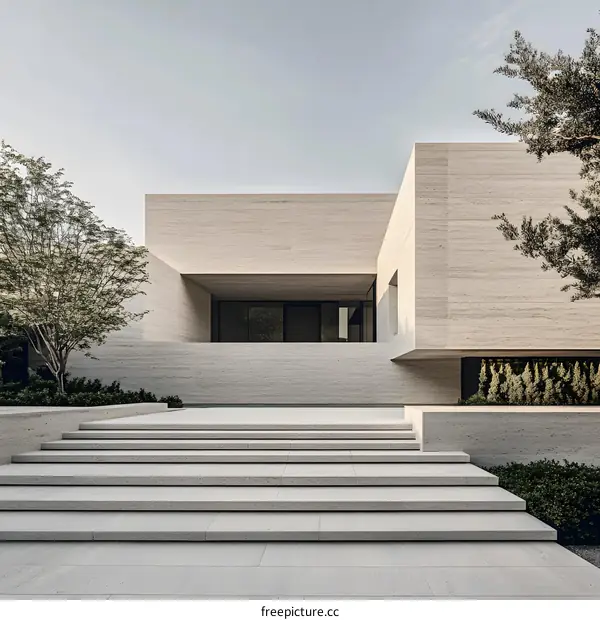 Modern Minimalist Architecture House with Stone Exterior and Stairs