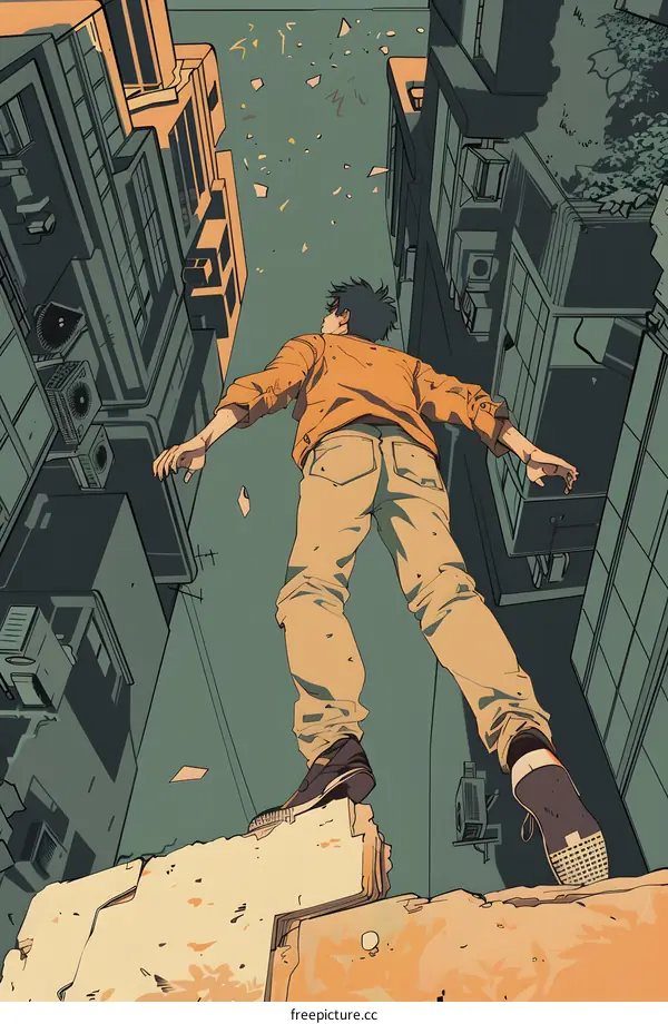 A Man Looking Down From High Building Illustration