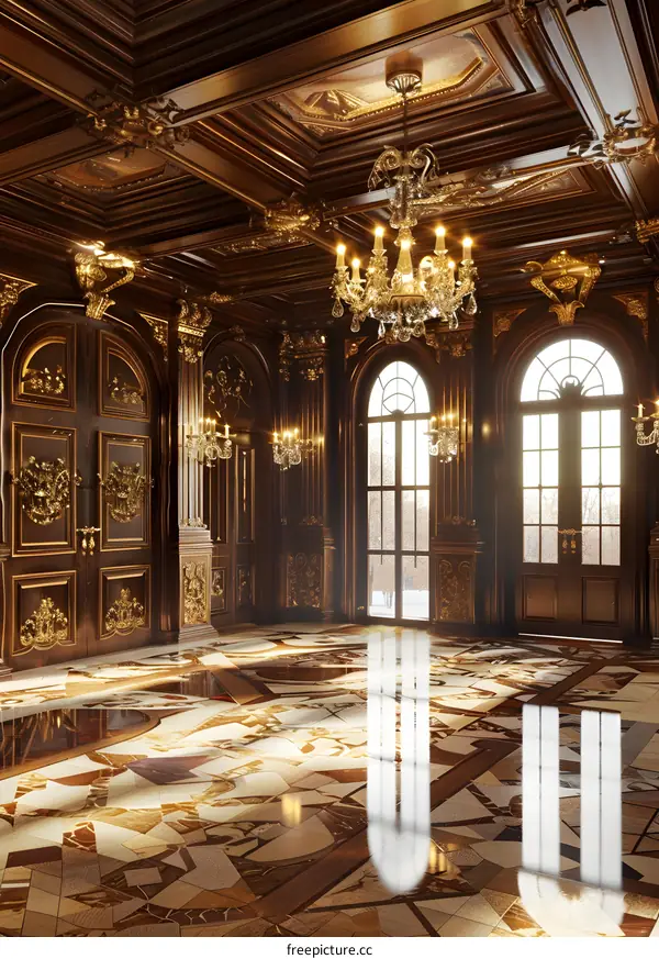 Luxury Interior Design With Wooden Ceiling and Chandelier