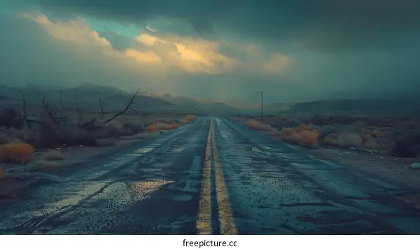 Road to Nowhere: A Desert Highway Under a Dramatic Sky