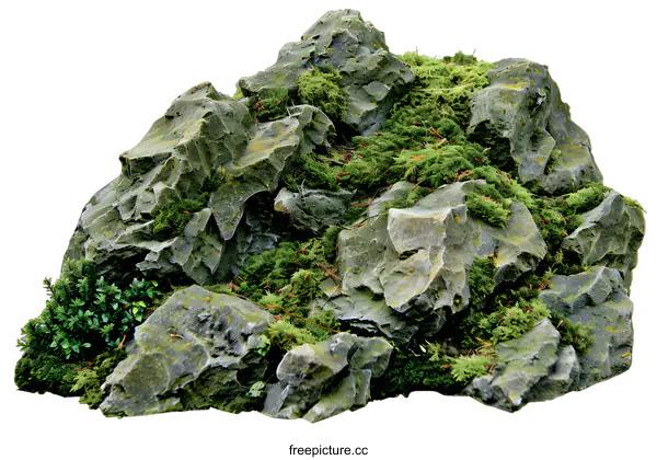 [Transparent Background PNG]Close Up View of Moss Covered Rocks