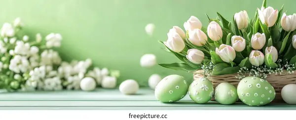 Pastel Easter Floral Arrangement with Decorated Eggs