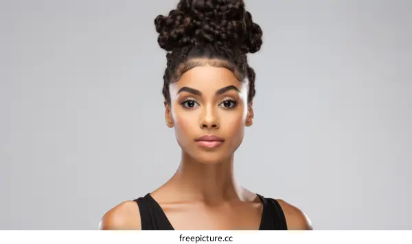 portrait of beautiful black woman with curly hair