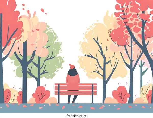 Woman Sitting on a Bench in Autumn Park