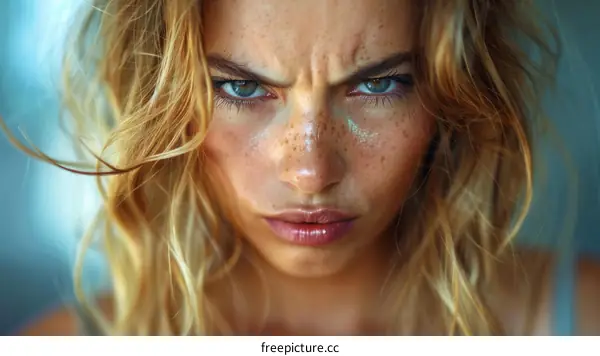 Closeup Portrait of a Woman with an Intense Expression