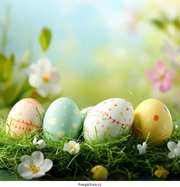 Easter Eggs Nest in Springtime Setting