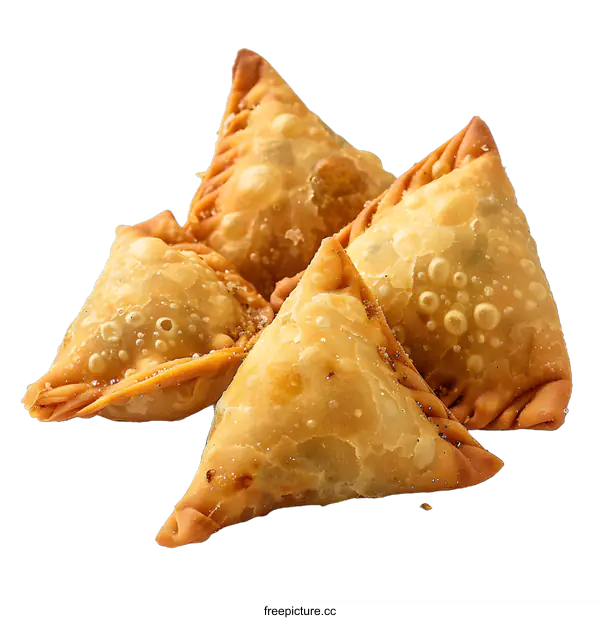[Transparent Background PNG]Four Delicious Samosas on White Background