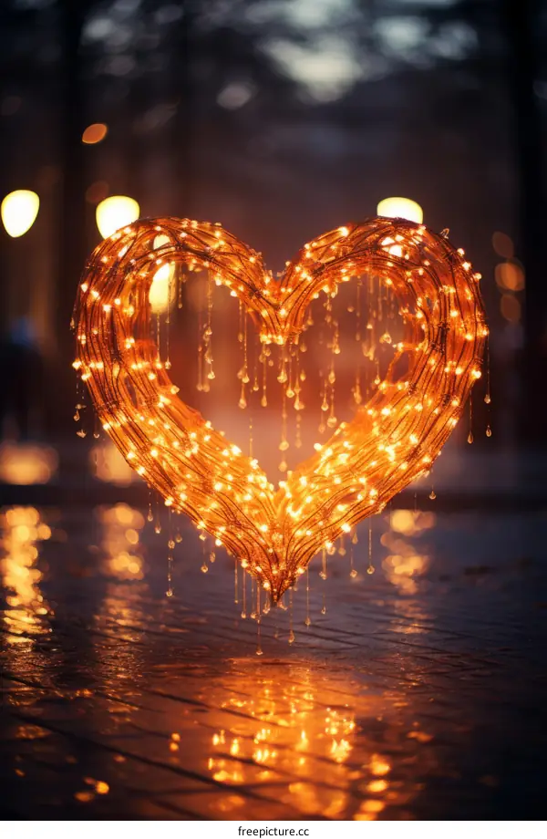 Heart-shaped lights sculpture made of metal and illuminated from inside