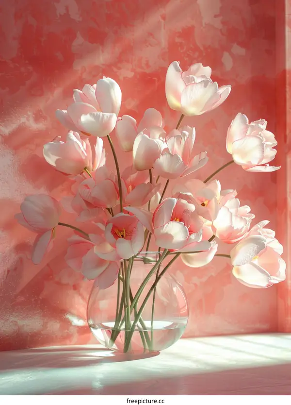 Delicate Pink Tulips in a Glass Vase