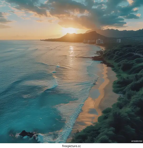 Hawaii Beach Sunset Overlooking Diamond Head