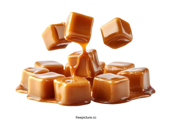 [Transparent Background PNG]Delicious Caramel Cubes Dropping