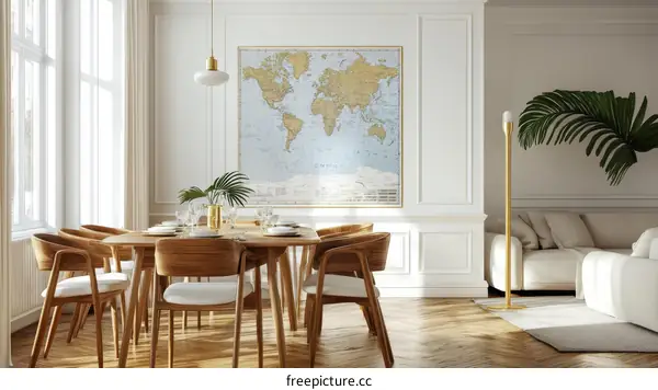 Elegant Dining Room with World Map Decor
